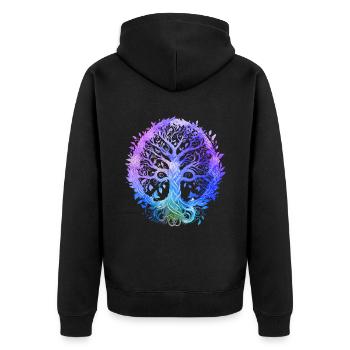 Yoga Meditation mit spirituellem Baum des Lebens - Unisex Premium Bio Zip Hoodie - Schwarz - Hinten - Nico (187cm)