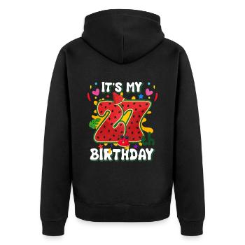 27e anniversaire Cadeau d’été de pastèque - Veste à capuche bio Premium Unisexe - noir - Dos - Nico (187cm)