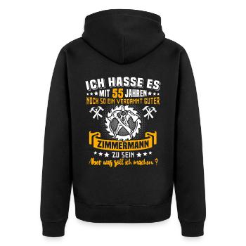 Zimmermann 55. Geburtstag 55 Jahre Zimmerer - Unisex Premium Bio Zip Hoodie - Schwarz - Hinten - Nico (187cm)