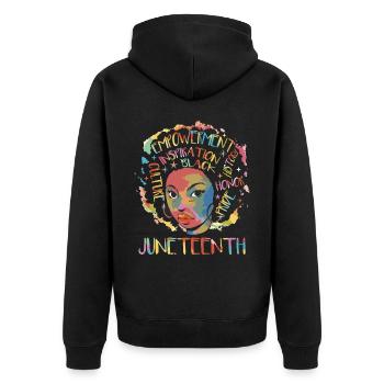 Juneteenth - Unisex Premium Organic Zip Hoodie - black - Back - Nico (187cm)