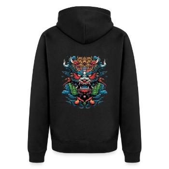 Asiatisch Drache Anime Japanisch Samurai - Unisex Premium Bio Zip Hoodie - Schwarz - Hinten - Nico (187cm)