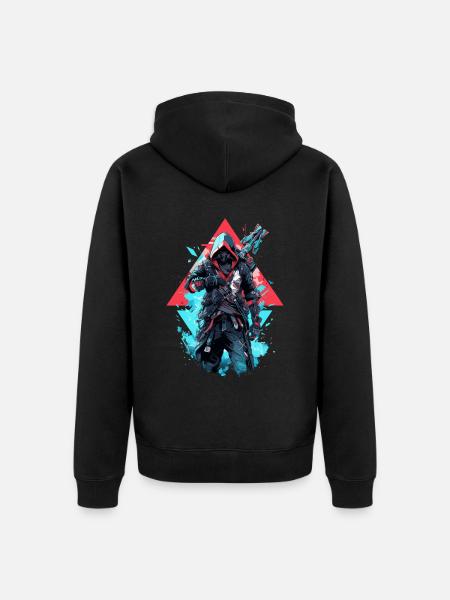 Epic Gamer Cyber Assassin in Blue and Red - Unisex Premium Organic Zip Hoodie - black