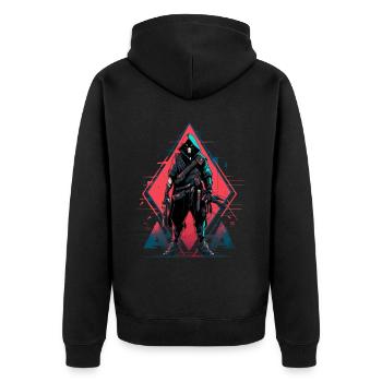 Epischer Gamer Cyber Assassine Digitale Route Rot - Unisex Premium Bio Zip Hoodie - Schwarz - Hinten - Nico (187cm)