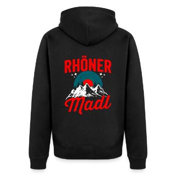 Rhöner Madl - Region Rhön Gebirge - Unisex Premium Bio Zip Hoodie - Schwarz - Hinten - Nico (187cm)