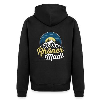 Rhöner Madl - Region Rhön Gebirge - Unisex Premium Bio Zip Hoodie - Schwarz - Hinten - Nico (187cm)