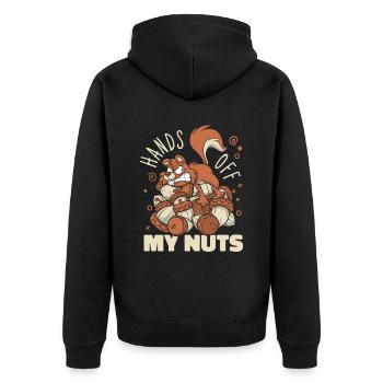 Hands Off My Nuts Grauhörnchen Squirrel - Unisex Premium Bio Zip Hoodie - Schwarz - Hinten - Nico (187cm)