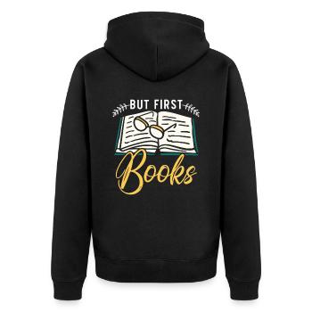 Buchliebhaber Bücherwurm Lesen Bibliothekarische Ausbildung - Unisex Premium Bio Zip Hoodie - Schwarz - Hinten - Nico (187cm)