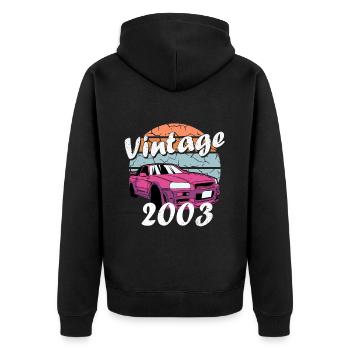 20. Geburtstag Geschenkidee Jahrgang 2003 - Unisex Premium Bio Zip Hoodie - Schwarz - Hinten - Nico (187cm)
