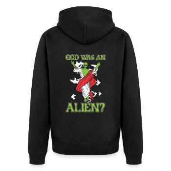 Christ Christentum Lustig Außerirdischer Jesus - Unisex Premium Bio Zip Hoodie - Schwarz - Hinten - Nico (187cm)