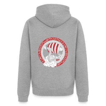 Wikinger Schiff Runen Segelschiff Boot Kapitän - Unisex Premium Bio Zip Hoodie - Grau meliert - Hinten - Nico (187cm)