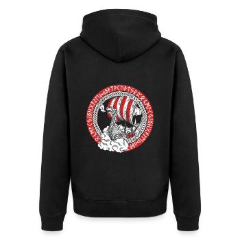 Wikinger Schiff Runen Segelschiff Boot Kapitän - Unisex Premium Bio Zip Hoodie - Schwarz - Hinten - Nico (187cm)