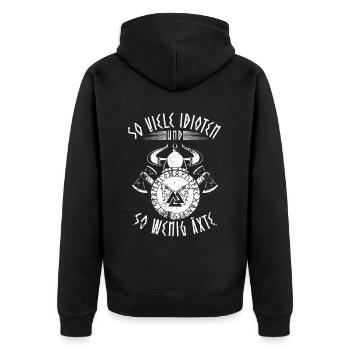 Lustiger Wikinger Spruch für Soziale Kontakte - Unisex Premium Bio Zip Hoodie - Schwarz - Hinten - Nico (187cm)