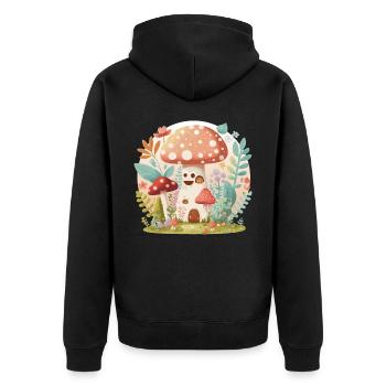 Cottagecore Mushroom Toadstool House Cute Forest - Unisex Premium Organic Zip Hoodie - black - Back - Nico (187cm)