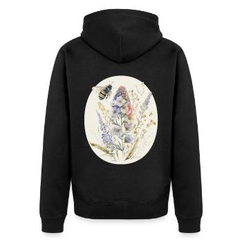 Cute Cottagecore Botanic Flower Bee Watercolor Wil - Unisex Premium Organic Zip Hoodie - black - Back - Nico (187cm)