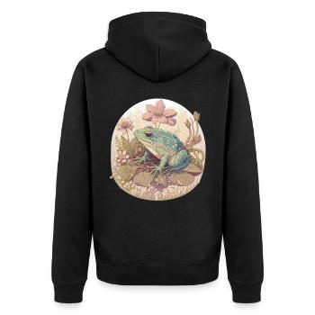 Cute Cottagecore Watercolor Frog Floral Goblincore - Unisex Premium Bio Zip Hoodie - Schwarz - Hinten - Nico (187cm)