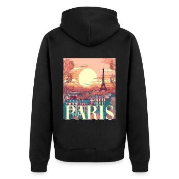 Paris Eiffelturm Bonjour Souvenirs - Unisex Premium Bio Zip Hoodie - Schwarz - Hinten - Nico (187cm)