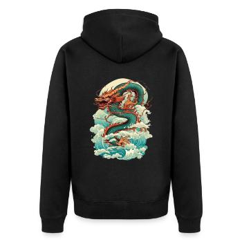 Asiatisch Drache Anime Japanisch Meer Wellen - Unisex Premium Bio Zip Hoodie - Schwarz - Hinten - Nico (187cm)