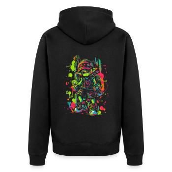 Cooles Gaming Design Legendärer Junge aus dem Wald - Unisex Premium Bio Zip Hoodie - Schwarz - Hinten - Nico (187cm)