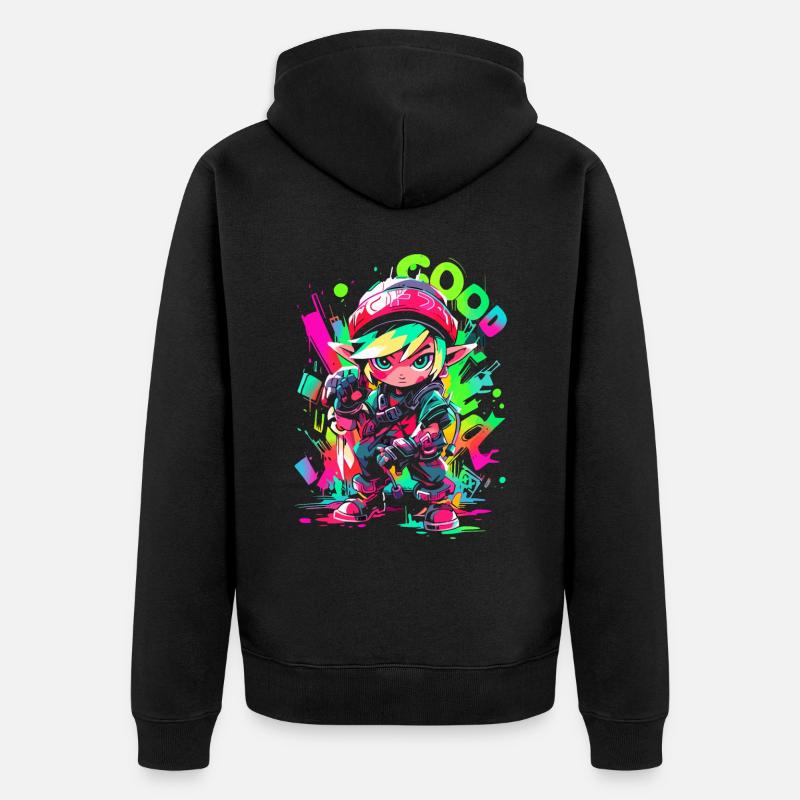 Cooles Gaming-Design Legendärer Waldjunge Graffiti - Unisex Premium Bio Zip Hoodie - Schwarz