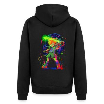 Cooles Gaming-Design: Die Legende des Waldjungen - Unisex Premium Bio Zip Hoodie - Schwarz - Hinten - Nico (187cm)