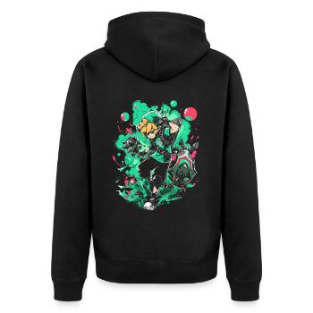 Cool Design: Green Forest Boy The Gaming Legend - Unisex Premium Organic Zip Hoodie - black - Back - Nico (187cm)