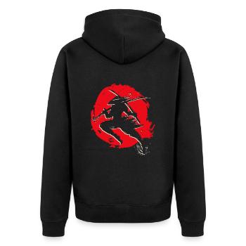 Samurai Krieger Schwert Japanisches Ninja - Unisex Premium Bio Zip Hoodie - Schwarz - Hinten - Nico (187cm)