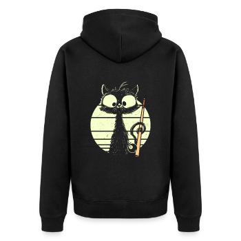 Katze mit Billard Pool Snooker - Unisex Premium Bio Zip Hoodie - Schwarz - Hinten - Nico (187cm)