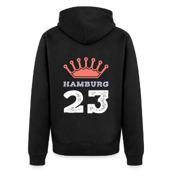 Hambourg 23 Maillot 2023 - Veste à capuche bio Premium Unisexe - noir - Dos - Nico (187cm)