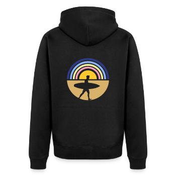 Surfer Sonnenuntergang am Meer - Sommer - Unisex Premium Bio Zip Hoodie - Schwarz - Hinten - Nico (187cm)
