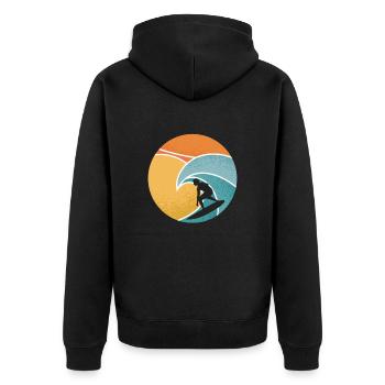 Surfer surft auf Welle im Meer - Sommer - Unisex Premium Bio Zip Hoodie - Schwarz - Hinten - Nico (187cm)