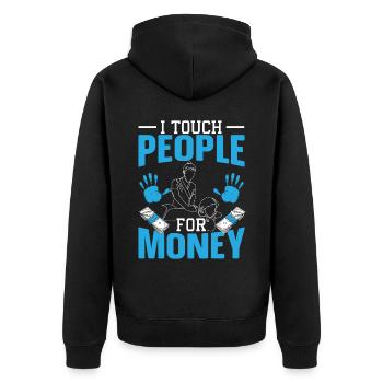 Ich berühre Menschen für Geld Massagetherapeutin - Unisex Premium Bio Zip Hoodie - Schwarz - Hinten - Nico (187cm)