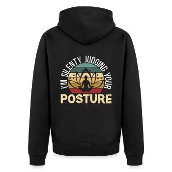 Ich beurteile stillschweigend Ihre Haltung Massage - Unisex Premium Bio Zip Hoodie - Schwarz - Hinten - Nico (187cm)