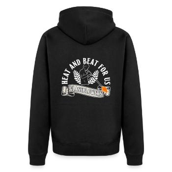 Hitze und Schlag für uns Glasbläser - Glasblasen - Unisex Premium Bio Zip Hoodie - Schwarz - Hinten - Nico (187cm)