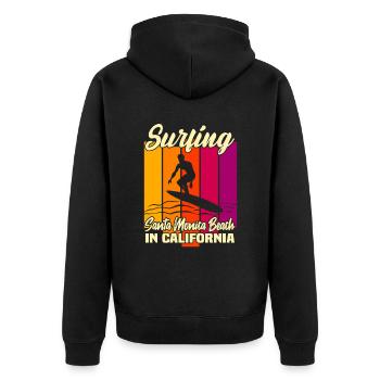 Surfing Santa Monica - Unisex Premium Bio Zip Hoodie - Schwarz - Hinten - Nico (187cm)