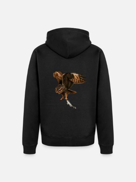The fish-catching owl - Unisex Premium Organic Zip Hoodie - black