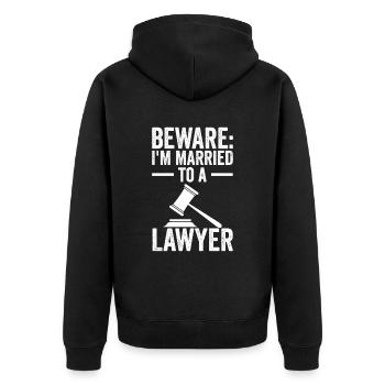 Attention : Je suis marié à un avocat - Veste à capuche bio Premium Unisexe - noir - Dos - Nico (187cm)