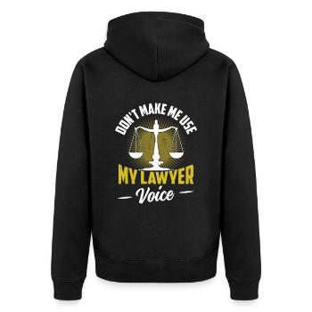Zwinge Mich Nicht Meine Anwalt Stimme Zu Benutzen - Unisex Premium Bio Zip Hoodie - Schwarz - Hinten - Nico (187cm)