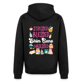 Cute Licensed Esthetician Skincare - Unisex Premium Bio Zip Hoodie - Schwarz - Hinten - Nico (187cm)