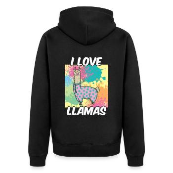I love llamas llama animal llama sayings - Unisex Premium Organic Zip Hoodie - black - Back - Nico (187cm)