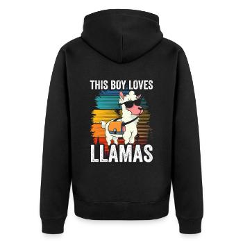 This boy loves llama's sayings llama llama animal - Unisex Premium Organic Zip Hoodie - black - Back - Nico (187cm)