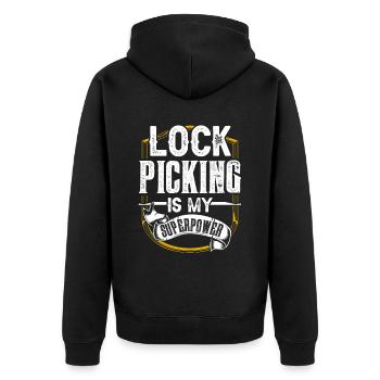 Lock Picking Ist Meine Superkraft Schloss Knacken - Unisex Premium Bio Zip Hoodie - Schwarz - Hinten - Nico (187cm)