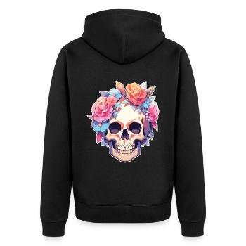 Skulls Skull Blumen Blumenschädel Totenschädel - Unisex Premium Bio Zip Hoodie - Schwarz - Hinten - Nico (187cm)