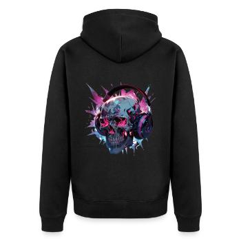 Skull Skull Kopfhörer Totenschädel Modern - Unisex Premium Bio Zip Hoodie - Schwarz - Hinten - Nico (187cm)