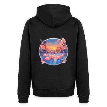 Flamingo Flamingo Pool Flamingo Party - Unisex Premium Bio Zip Hoodie - Schwarz - Hinten - Nico (187cm)
