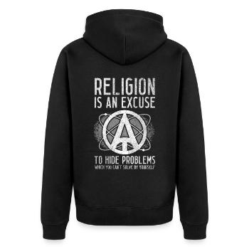 Atheist Atheism - Unisex Premium Organic Zip Hoodie - black - Back - Nico (187cm)