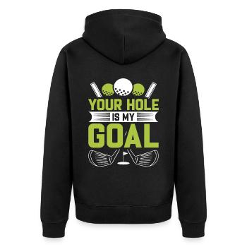 Dein Loch Ist Mein Tor Golfspieler Golf Humor - Unisex Premium Bio Zip Hoodie - Schwarz - Hinten - Nico (187cm)