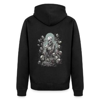 Gruselige Untoten-Horde umzingelt Halloween-Zombie - Unisex Premium Bio Zip Hoodie - Schwarz - Hinten - Nico (187cm)