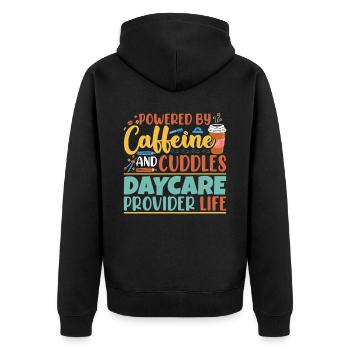 Powered By Caffeine And Cuddles - Unisex Premium Organic Zip Hoodie - black - Back - Nico (187cm)