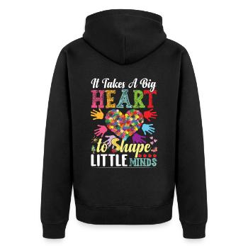 It Takes A Big Heart To Shape Little Minds - Unisex Premium Organic Zip Hoodie - black - Back - Nico (187cm)