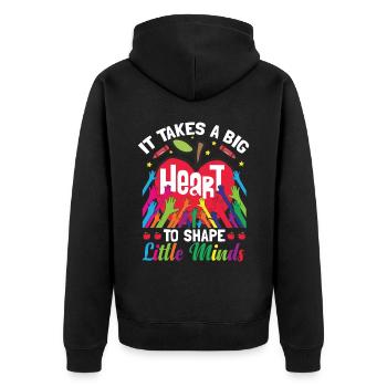 It Takes A Big Heart To Shape Little Minds - Unisex Premium Organic Zip Hoodie - black - Back - Nico (187cm)